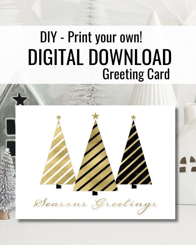 Modern Gold Christmas Card – Seasons Greetings Printable (5x7" Digital Download)