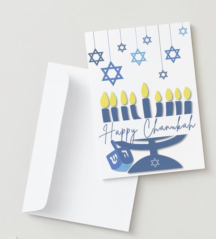 Happy Hanukkah Card | Menorah Printable Jewish Holiday (PDF)