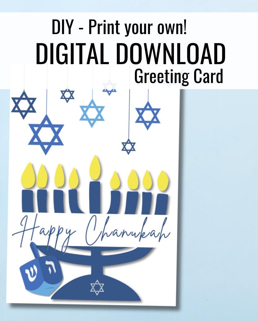 Happy Hanukkah Card | Menorah Printable Jewish Holiday (PDF)