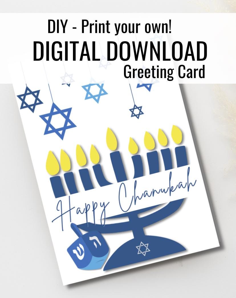 Happy Hanukkah Card | Menorah Printable Jewish Holiday (PDF)