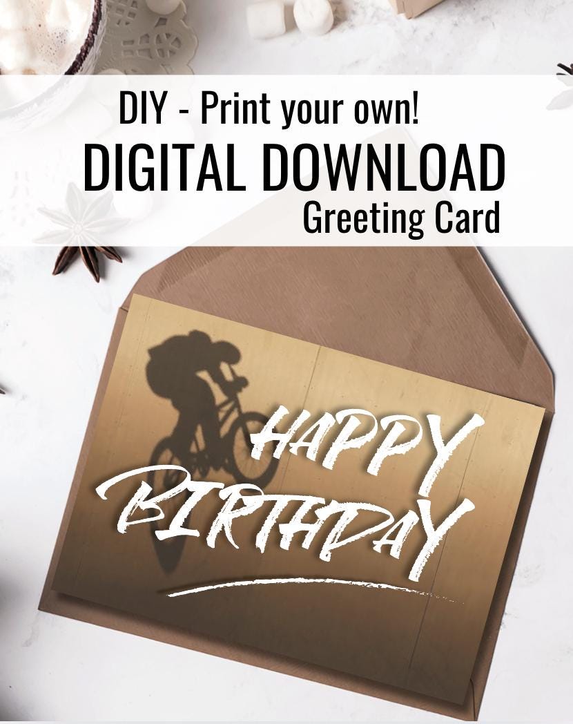 Digital Download BMX Rider Birthday Card: Printable Greeting Card (PDF)