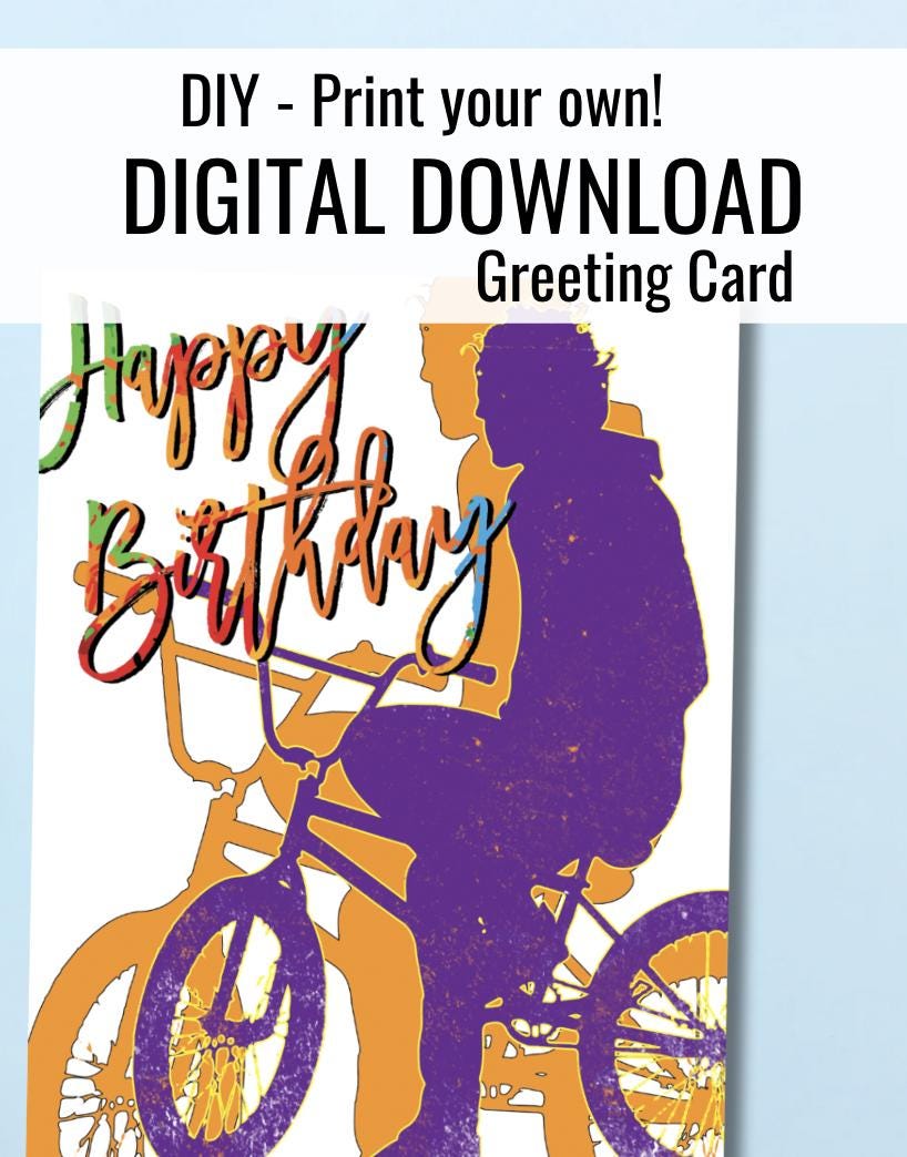 Digital Download BMX Rider Birthday Card: Printable Greeting Card (PDF)