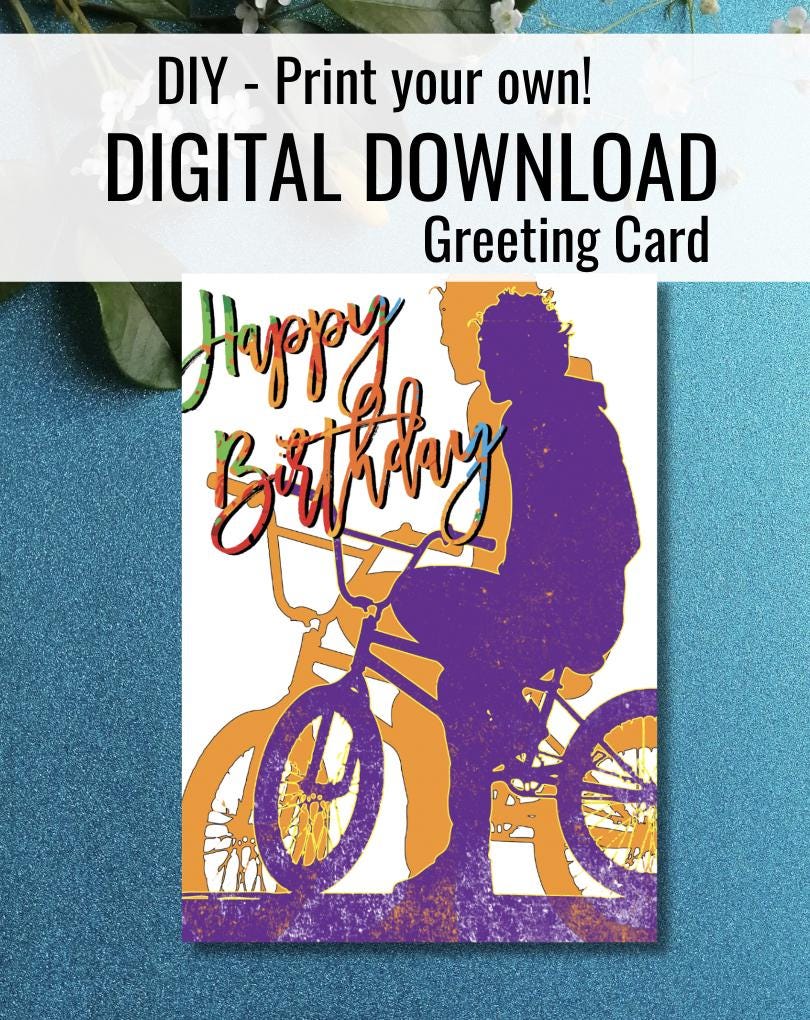 Digital Download BMX Rider Birthday Card: Printable Greeting Card (PDF)