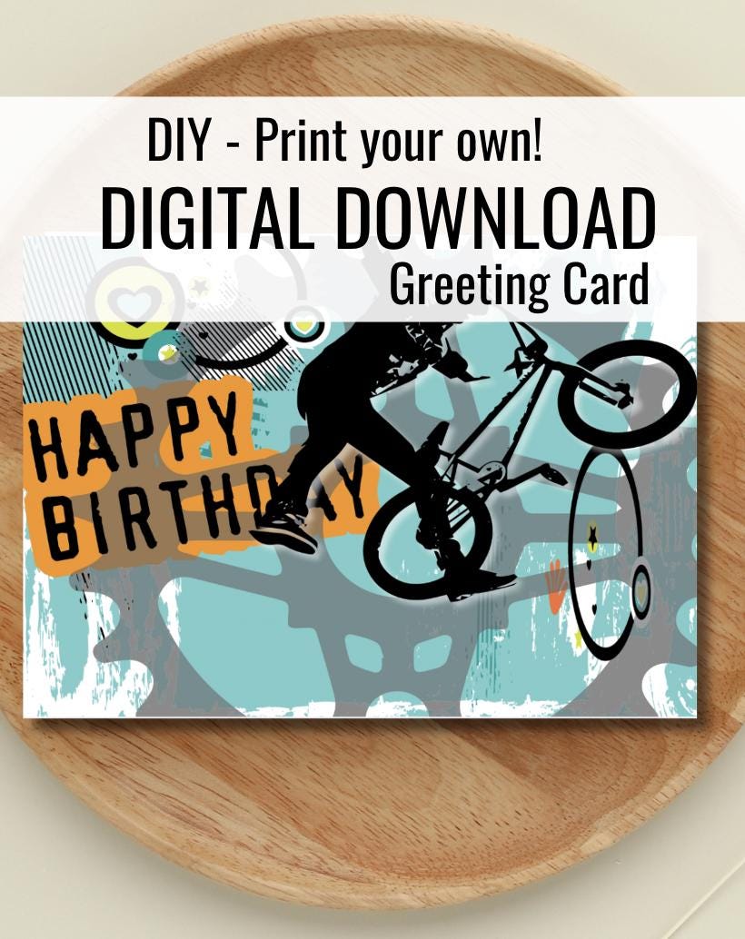 Digital Download BMX Birthday Card: Sprocket Design (PDF Printable)