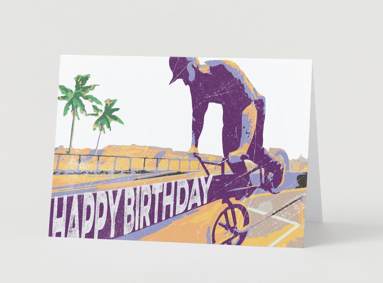 Digital Download - BMX Birthday Card: Palm Tree Design (PDF)
