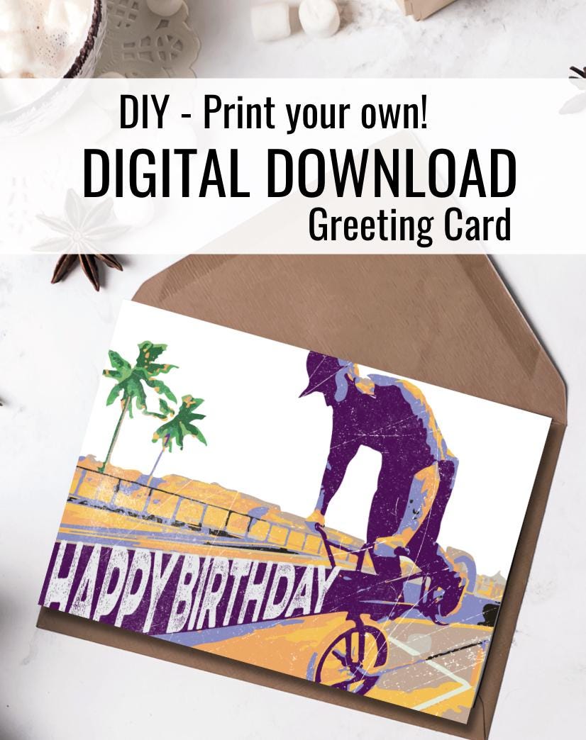 Digital Download - BMX Birthday Card: Palm Tree Design (PDF)