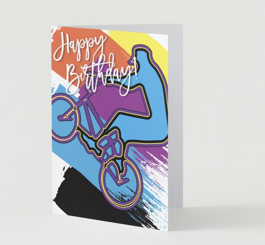 Digital Download BMX Birthday Card: Wheelie Design Printable (PDF)