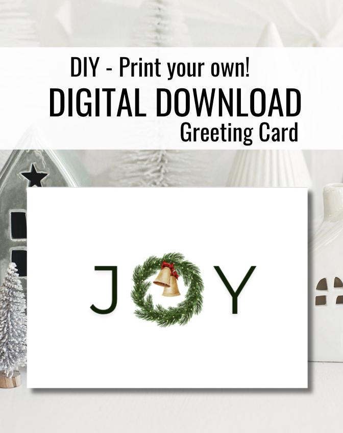 Joy Wreath | Christmas Greeting Card | Minimalist Printable Holiday Card | Festive Digital Download