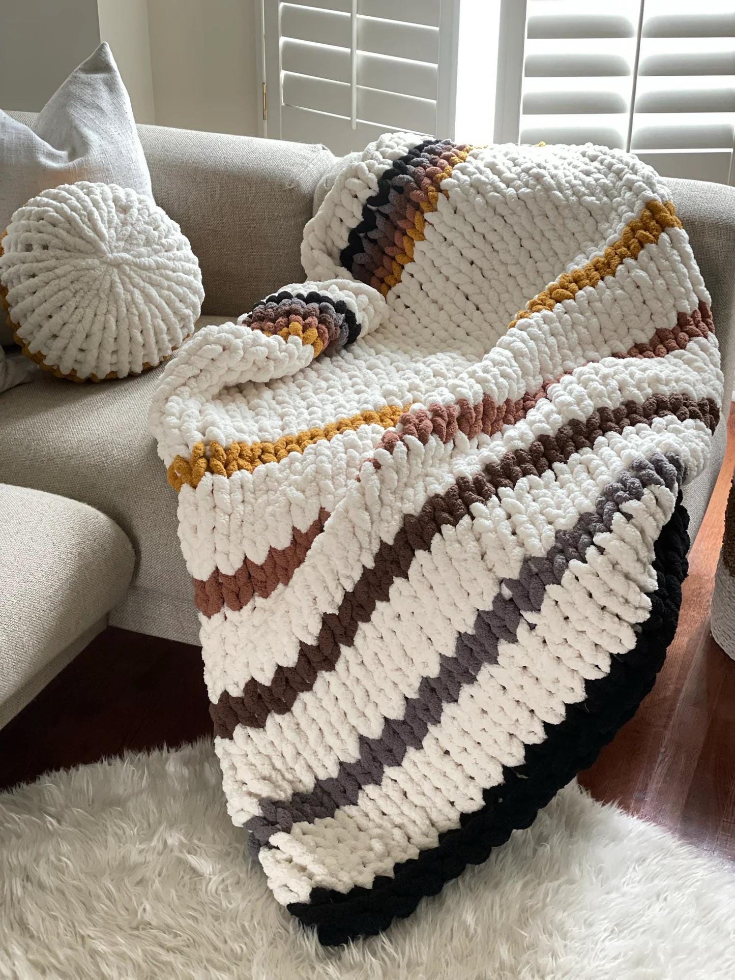 Chunky Chenille Blanket Finger Knitting Pattern: Easy DIY Throw (PDF)