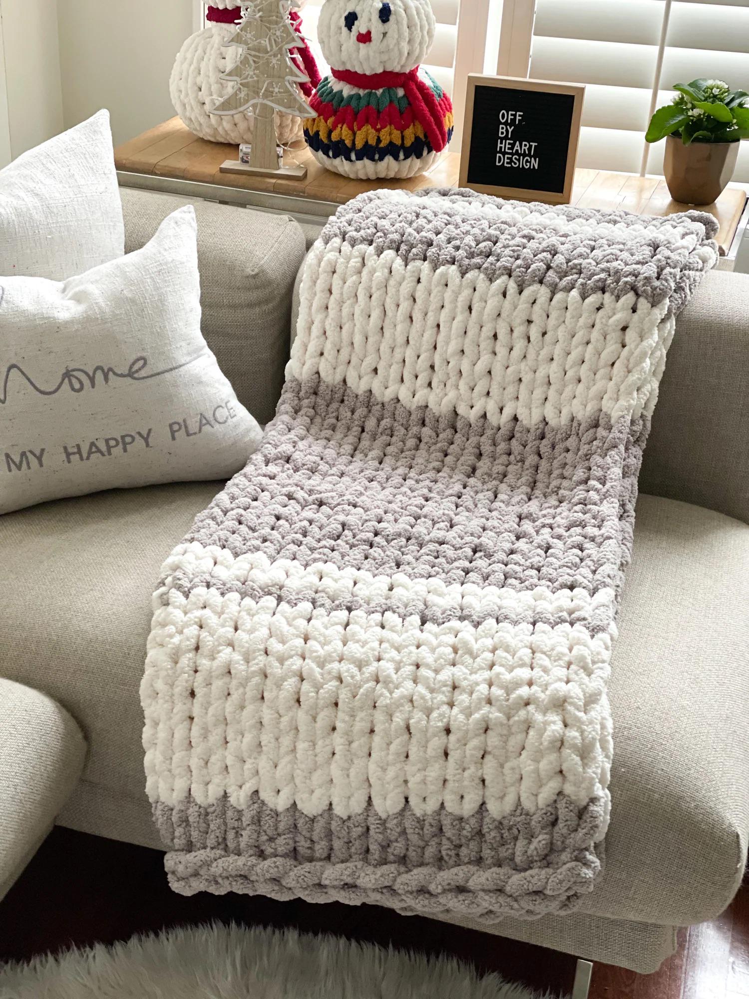 Chunky Chenille Blanket Finger Knitting Pattern: Easy DIY Throw (PDF Pattern)