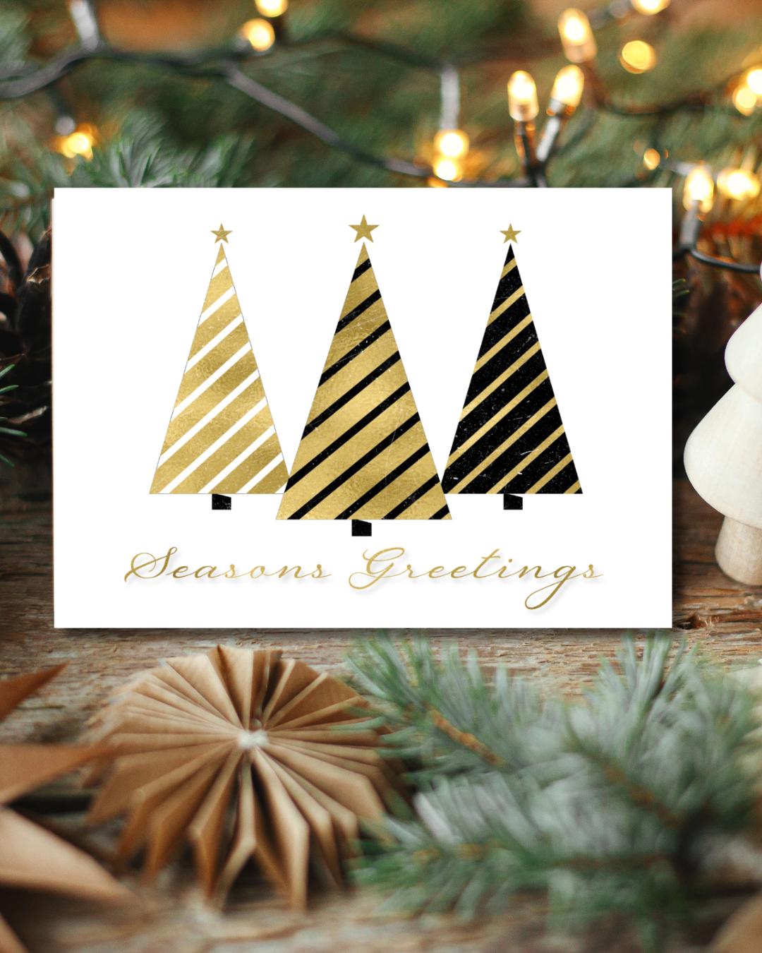 Modern Gold Christmas Card – Seasons Greetings Printable (5x7" Digital Download)