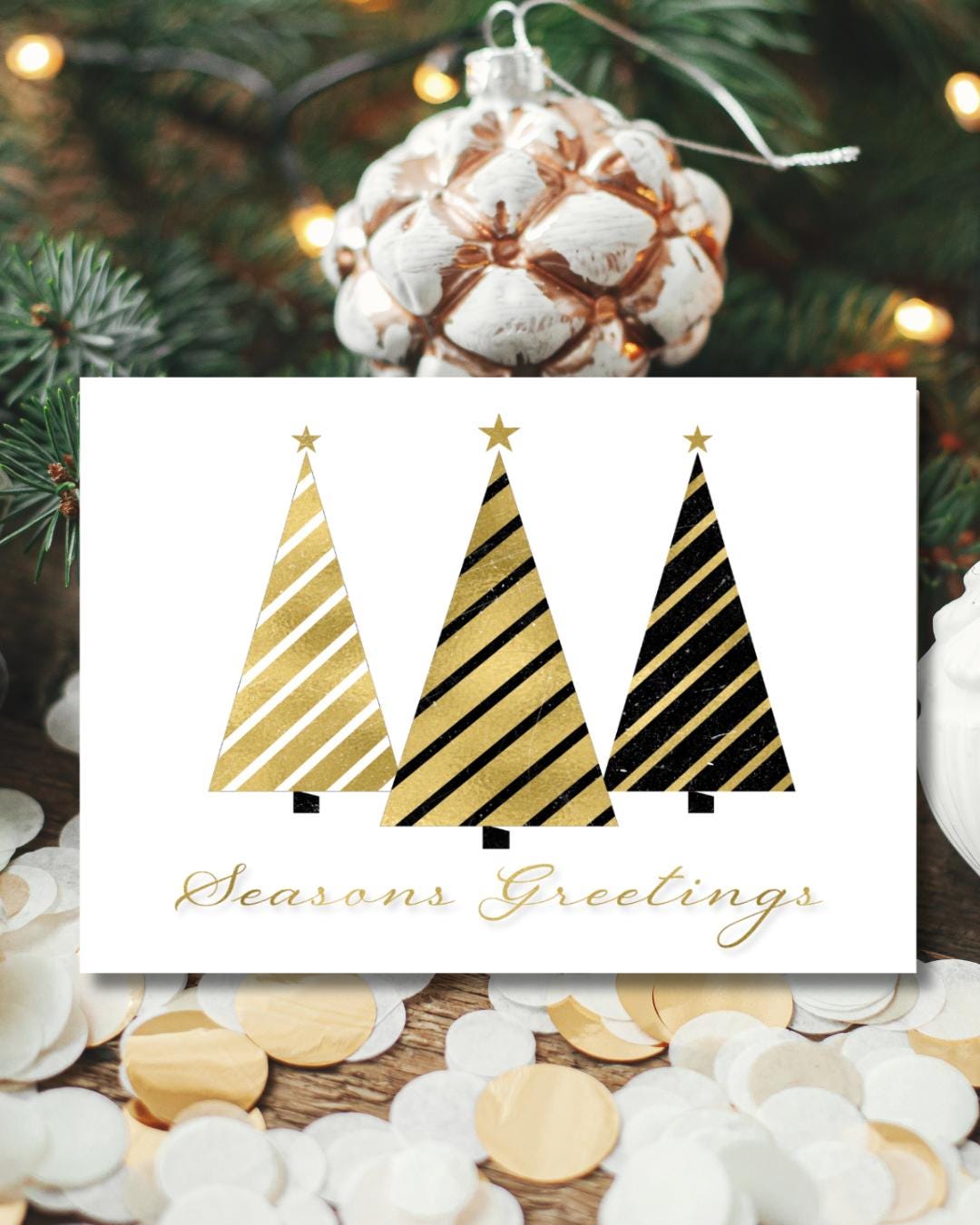Modern Gold Christmas Card – Seasons Greetings Printable (5x7" Digital Download)