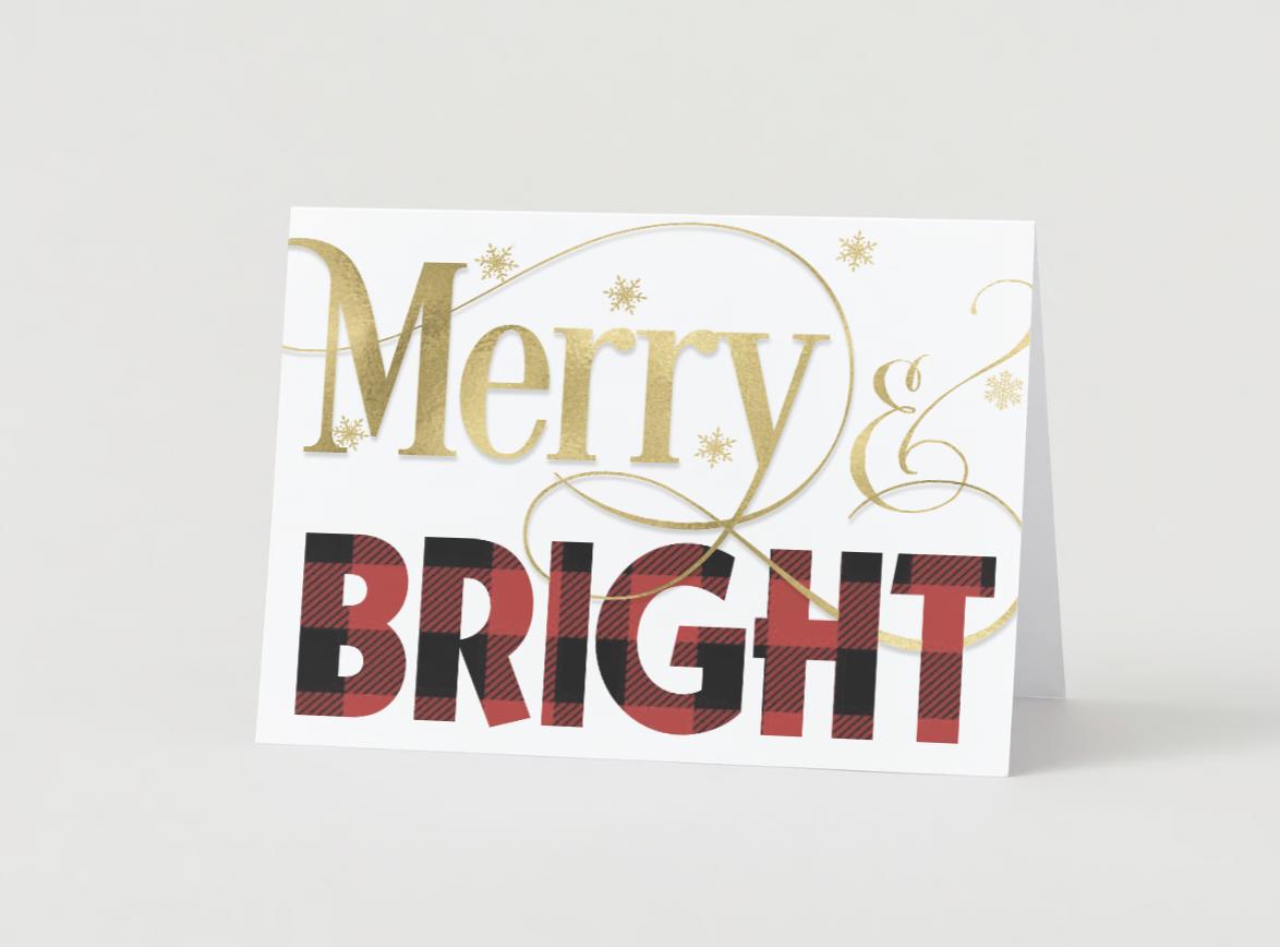 Merry & Bright Christmas Card | Rustic Buffalo Plaid Printable Holiday Card | Festive Digital Download