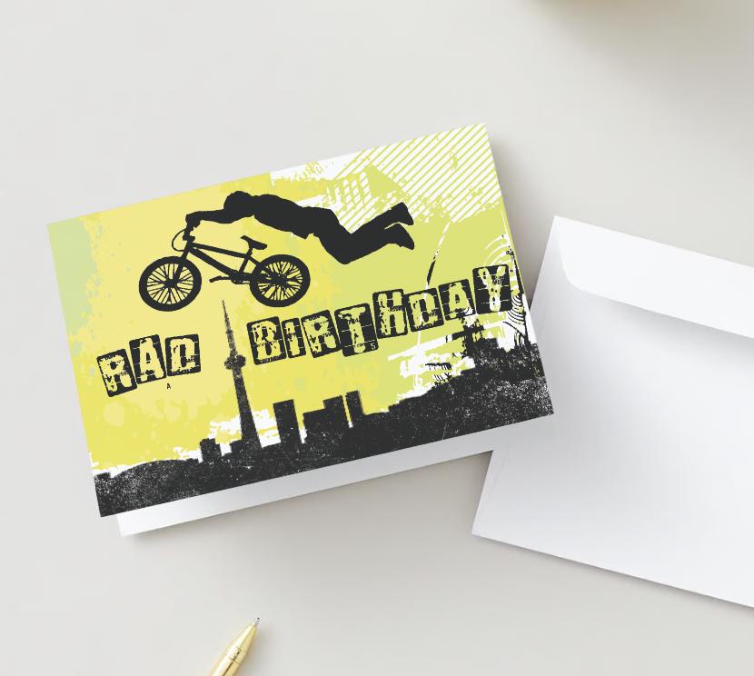 Digital Download BMX Birthday Card: Rad Bike Stunt Design (PDF)