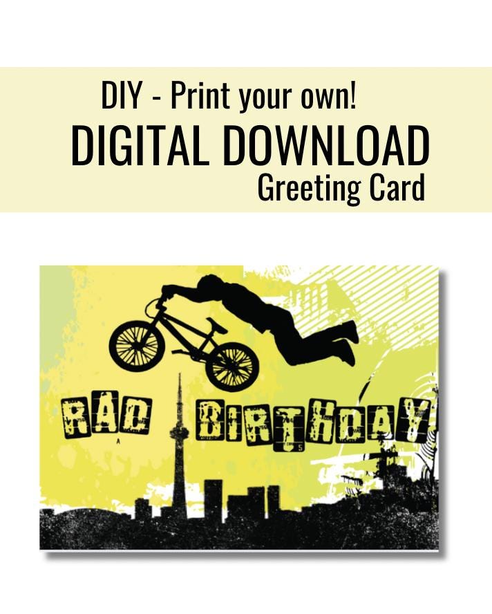 Digital Download BMX Birthday Card: Rad Bike Stunt Design (PDF)