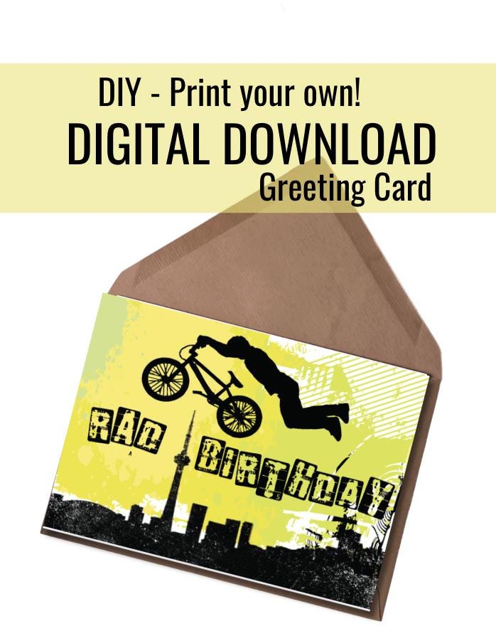 Digital Download BMX Birthday Card: Rad Bike Stunt Design (PDF)