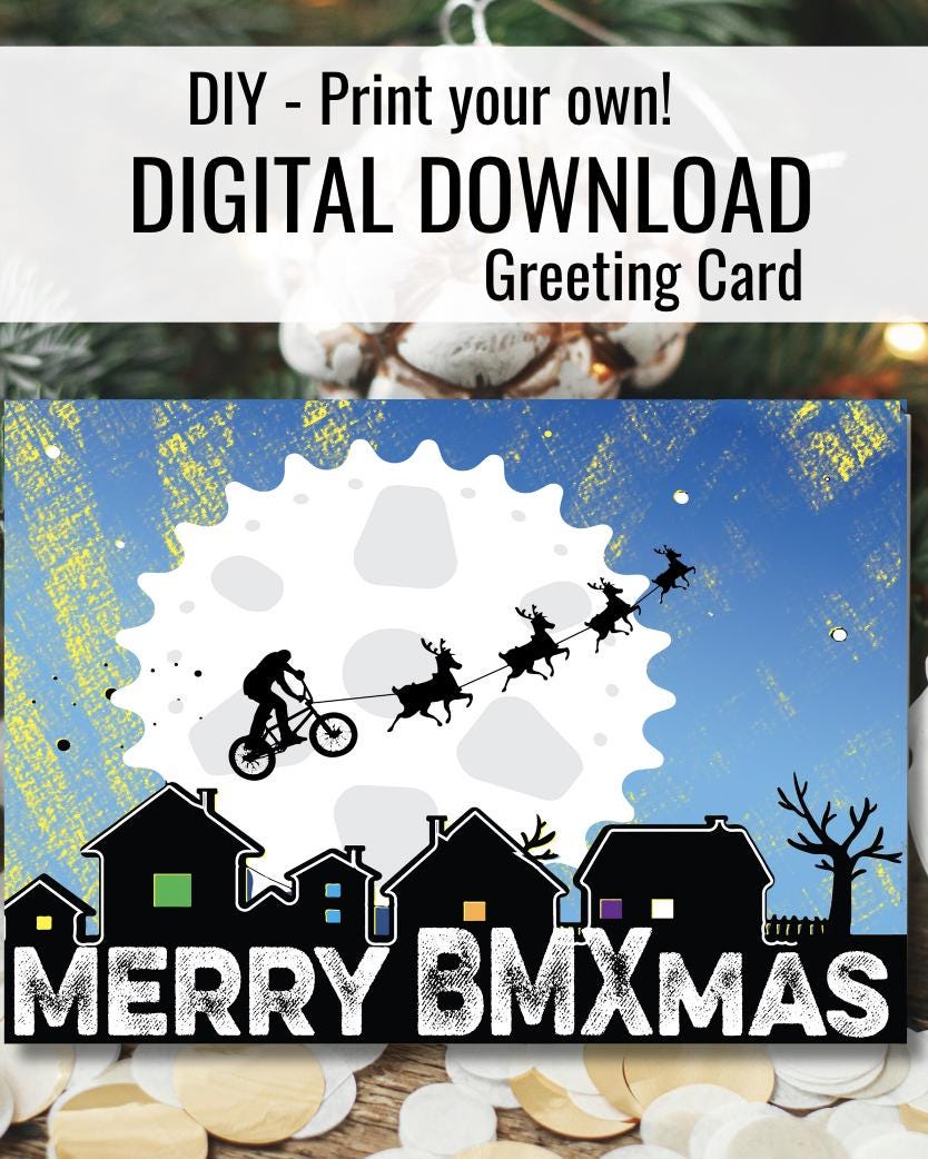 Digital Download Merry BMXmas Christmas Card | BMX-Themed Holiday Printable Greeting Card