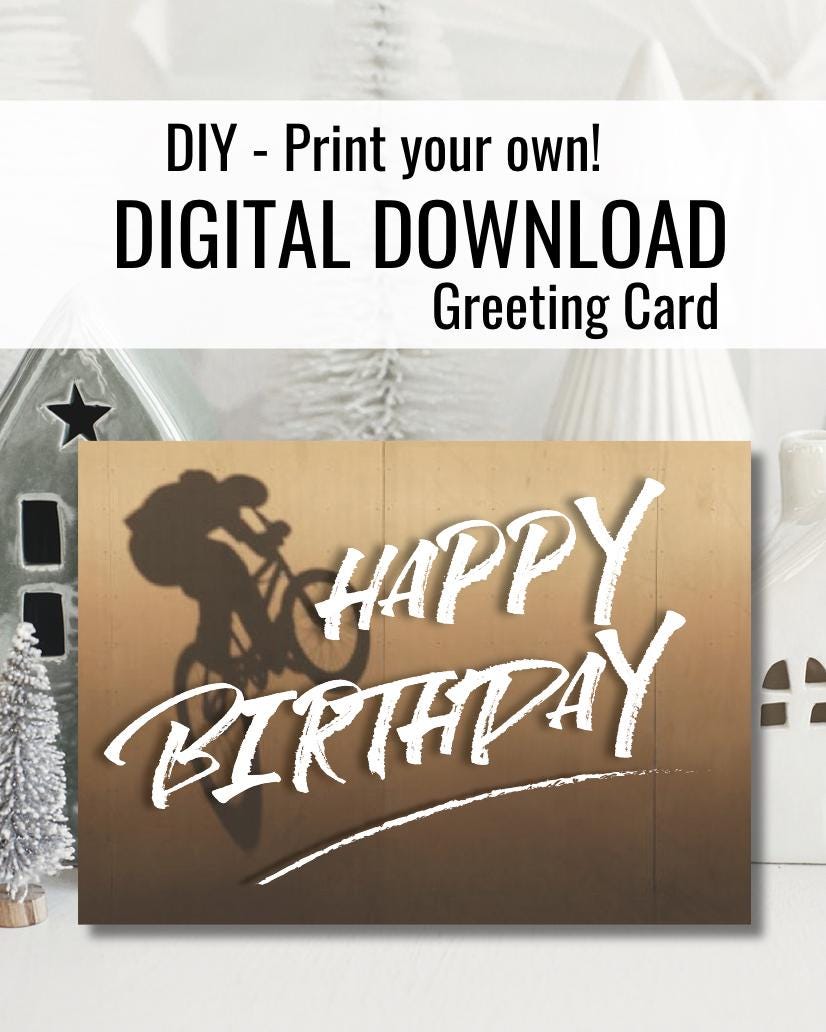 Digital Download BMX Rider Birthday Card: Printable Greeting Card (PDF)