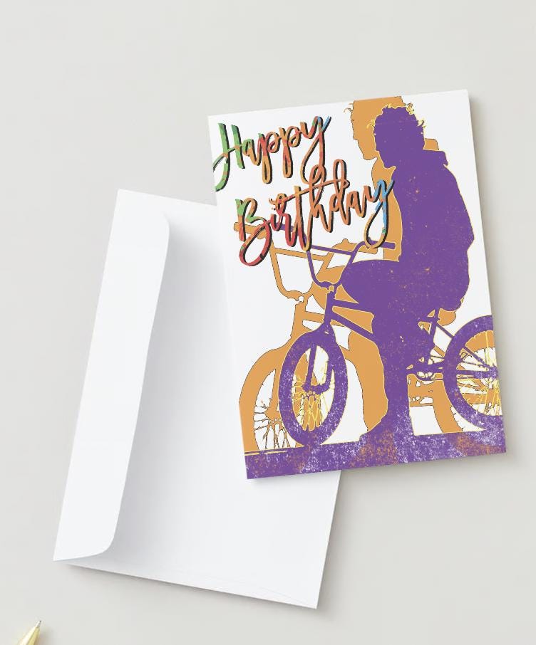 Digital Download BMX Rider Birthday Card: Printable Greeting Card (PDF)