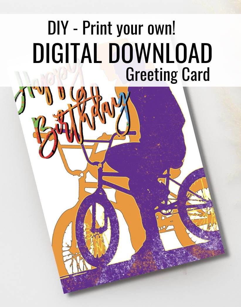 Digital Download BMX Rider Birthday Card: Printable Greeting Card (PDF)