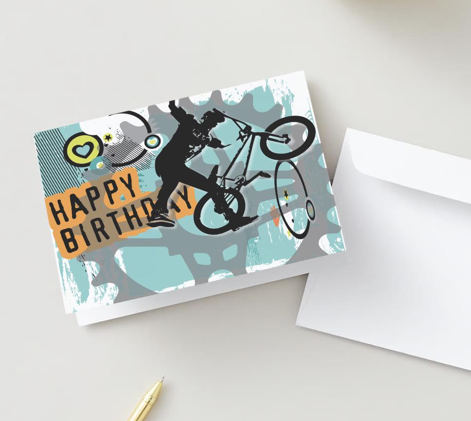 Digital Download BMX Birthday Card: Sprocket Design (PDF Printable)