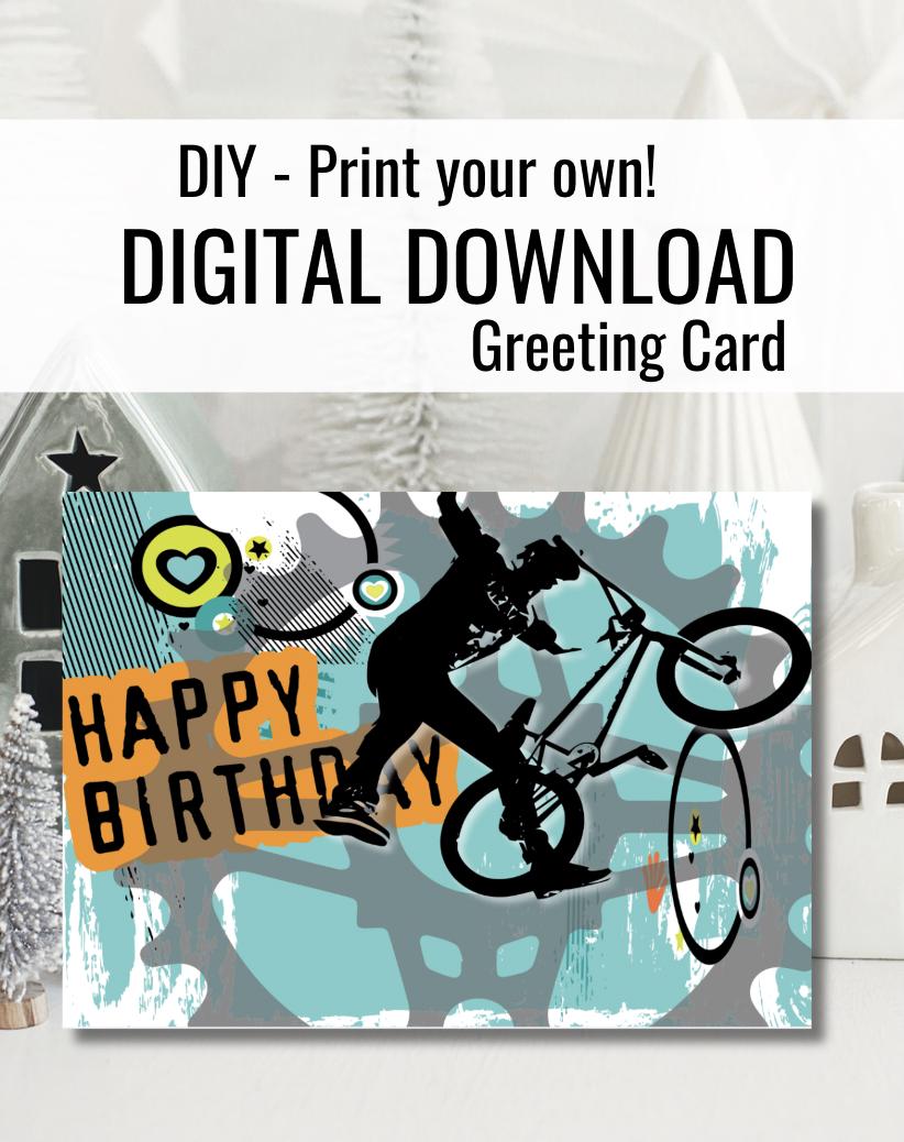 Digital Download BMX Birthday Card: Sprocket Design (PDF Printable)
