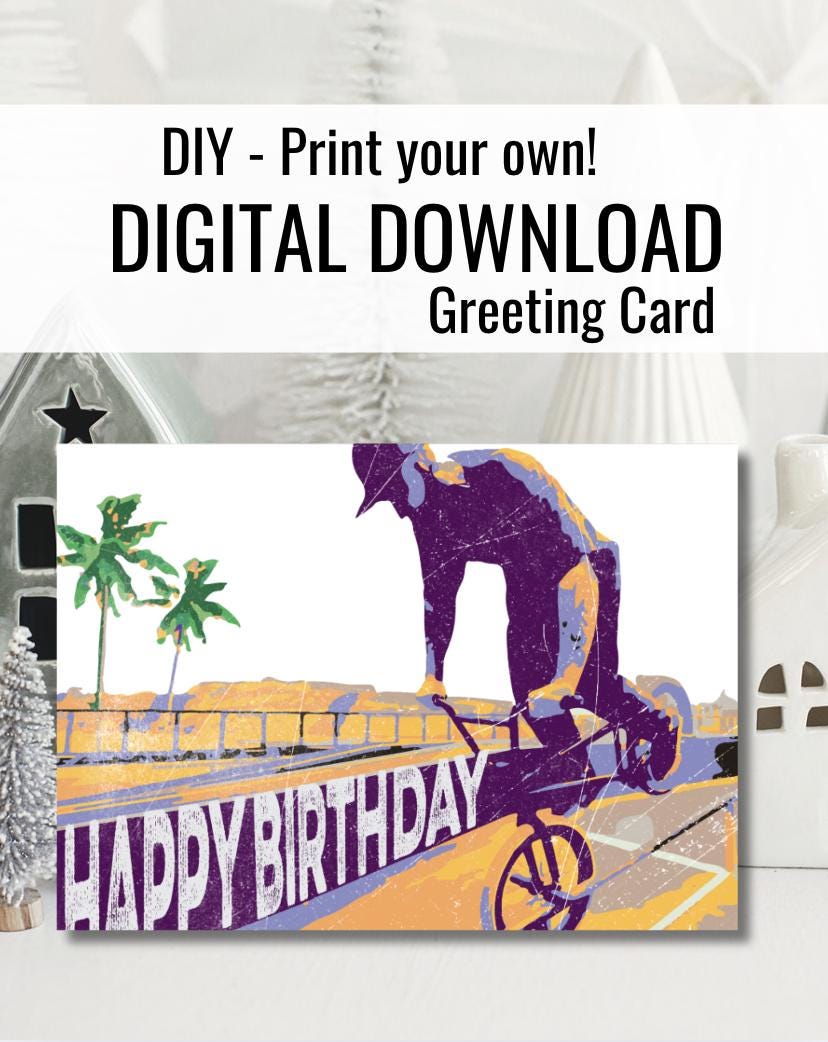 Digital Download - BMX Birthday Card: Palm Tree Design (PDF)