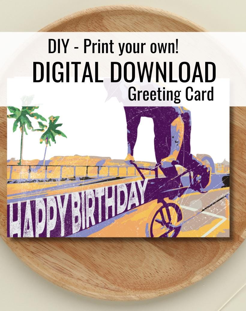 Digital Download - BMX Birthday Card: Palm Tree Design (PDF)