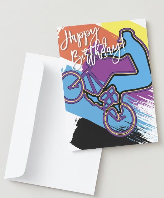 Digital Download BMX Birthday Card: Wheelie Design Printable (PDF)