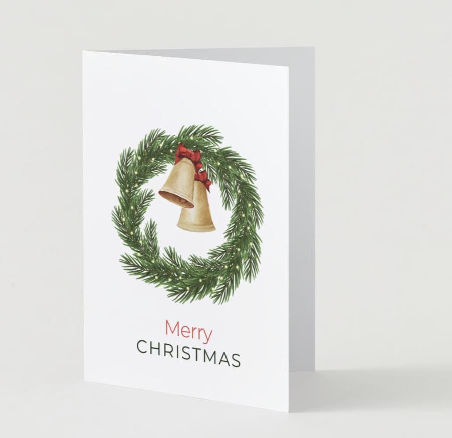 Rustic Christmas Bells Wreath Card | Printable & Editable Canva Template Holiday Card (PDF)
