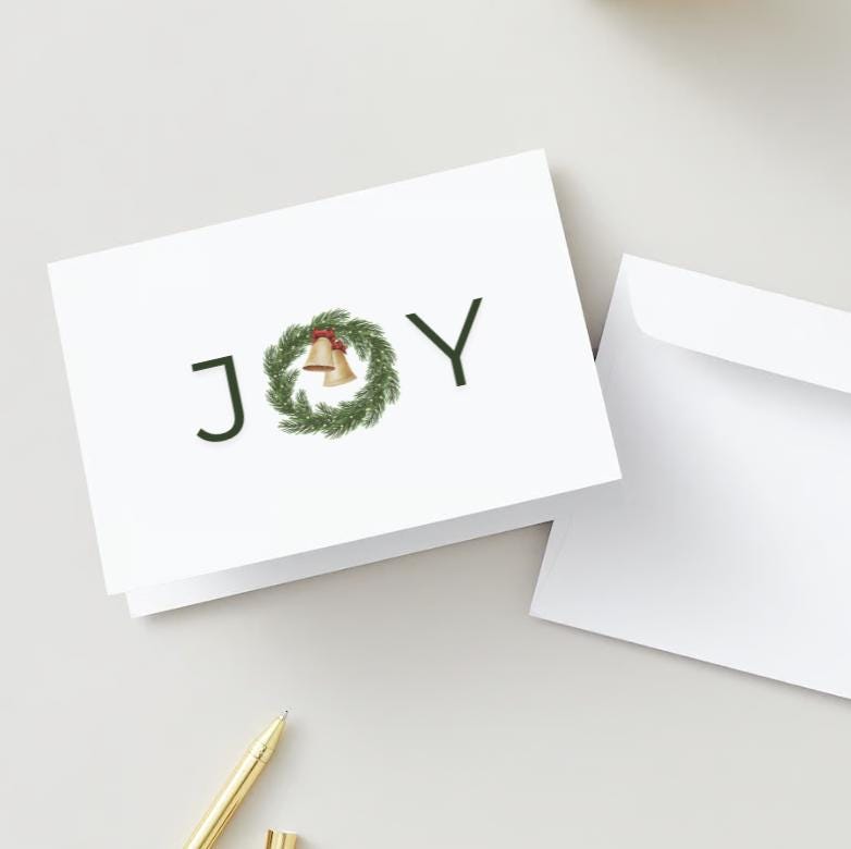 Joy Wreath | Christmas Greeting Card | Minimalist Printable Holiday Card | Festive Digital Download