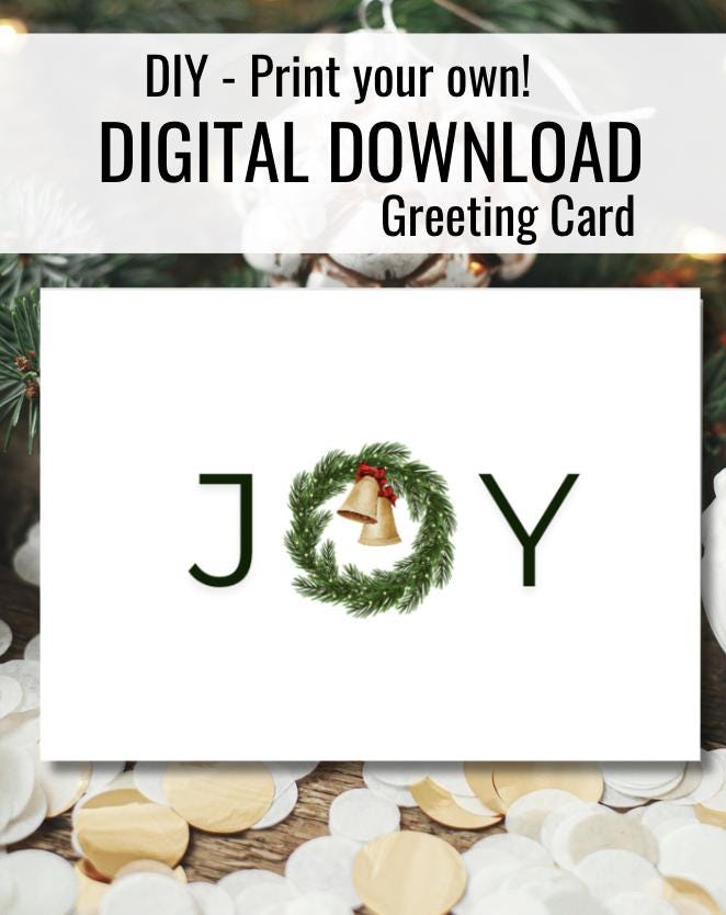 Joy Wreath | Christmas Greeting Card | Minimalist Printable Holiday Card | Festive Digital Download