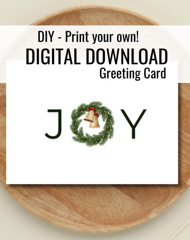 Joy Wreath | Christmas Greeting Card | Minimalist Printable Holiday Card | Festive Digital Download
