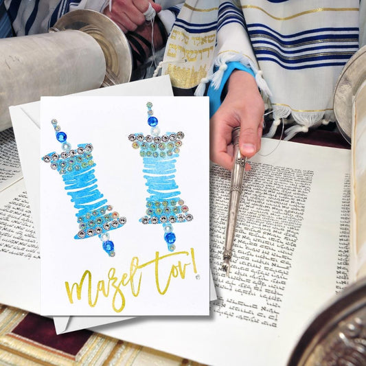 Blue Torah Scroll Greeting Card for a Bar Mitzvah