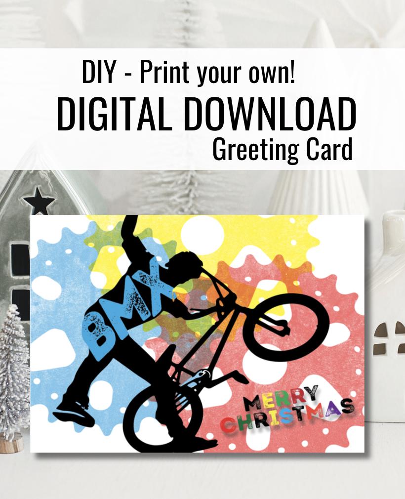 Digital Download Merry Christmas BMX Card | BMX-Themed Holiday Printable Greeting Card
