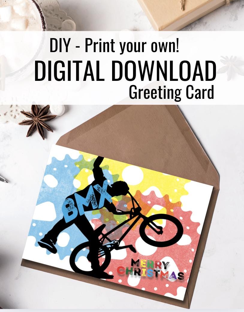 Digital Download Merry Christmas BMX Card | BMX-Themed Holiday Printable Greeting Card