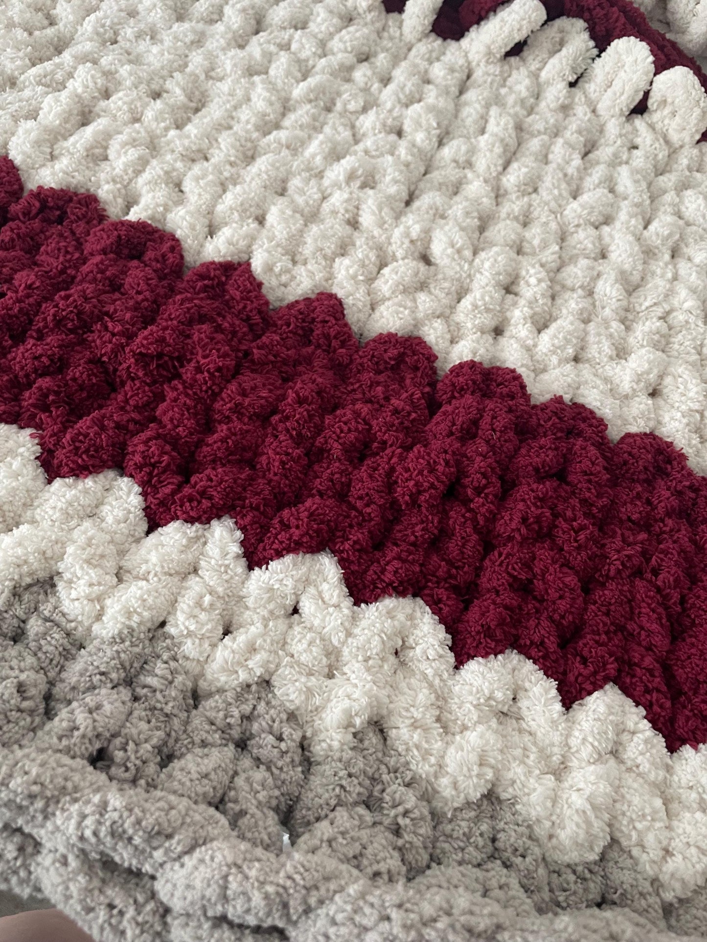 Chunky Chenille Striped Blanket Knitting Pattern: DIY Finger Knit Throw (PDF)