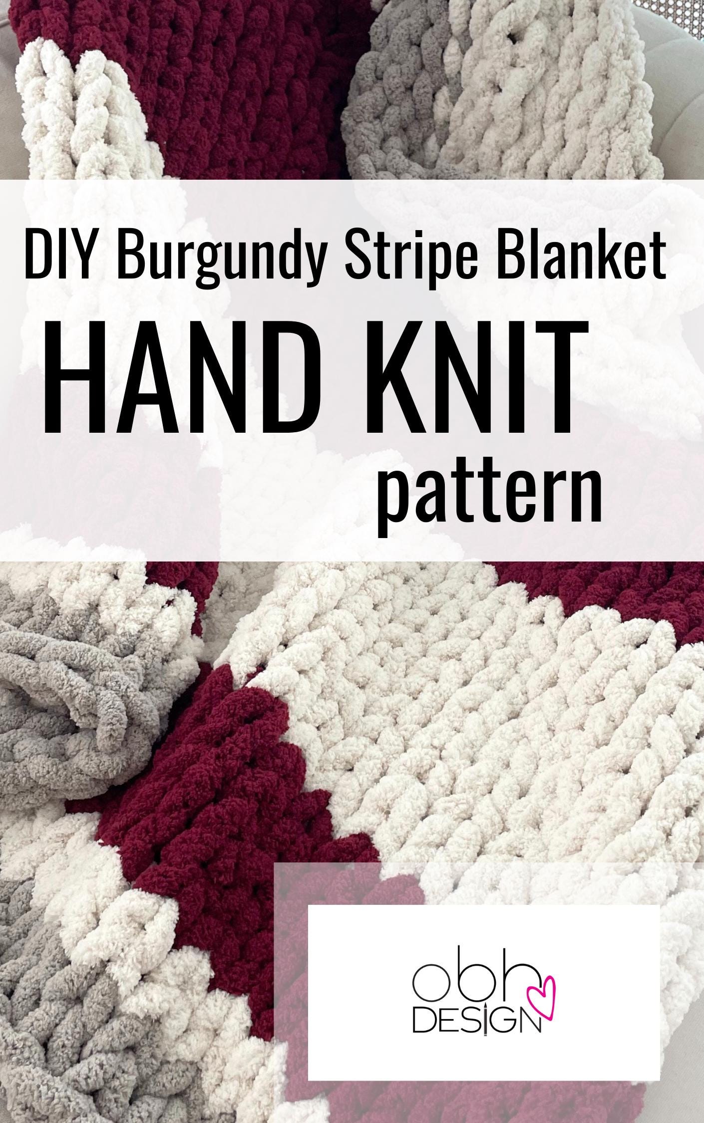 Chunky Chenille Striped Blanket Knitting Pattern: DIY Finger Knit Throw (PDF)