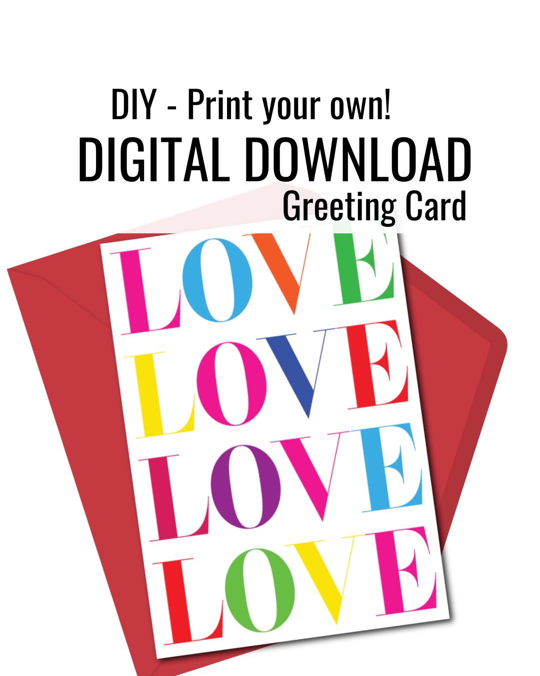 Colorful LOVE Printable Card | Digital Download Valentine’s Card | Instant Download Rainbow Love Card