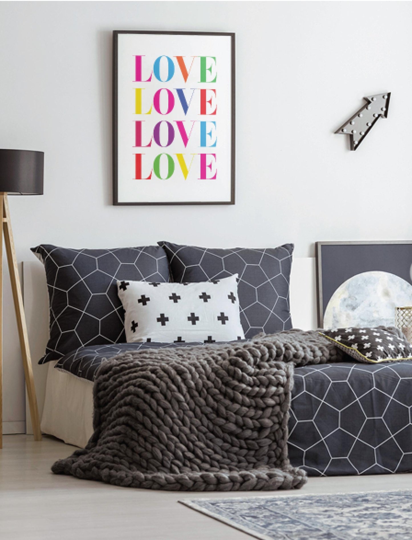 LOVE Rainbow Typography Print, Modern Wall Art (Digital Download)