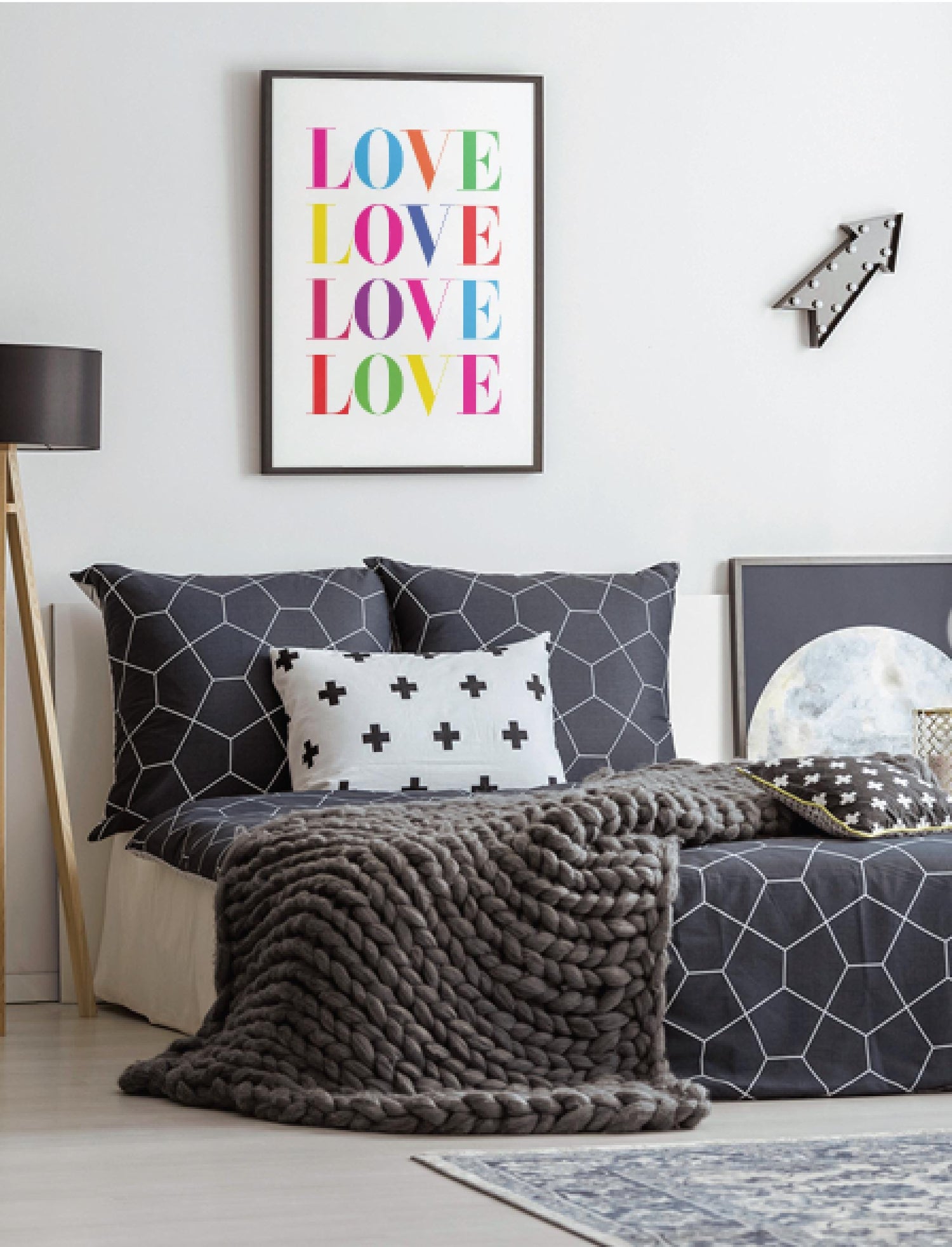 LOVE Rainbow Typography Print, Modern Wall Art (Digital Download)