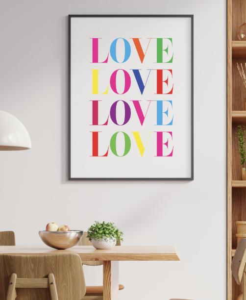 LOVE Rainbow Typography Print, Modern Wall Art (Digital Download)
