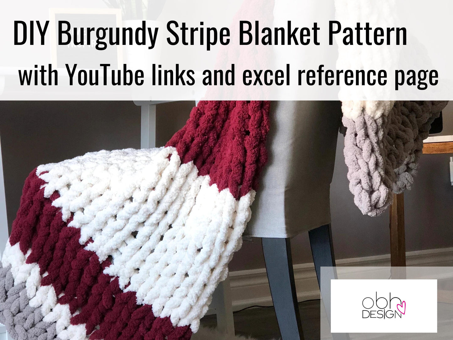Chunky Chenille Striped Blanket Knitting Pattern: DIY Finger Knit Throw (PDF)