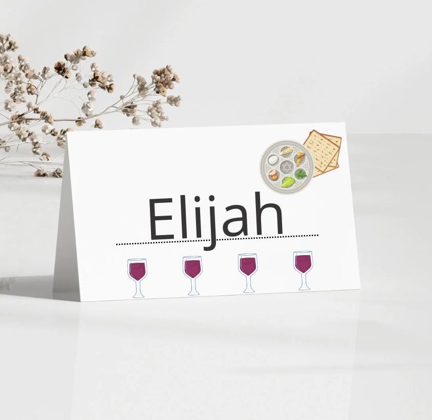 Customizable 4 Cups of Wine Passover Place Cards | Editable Seder Table Name Cards | Instant Download | Canva Template for Pe