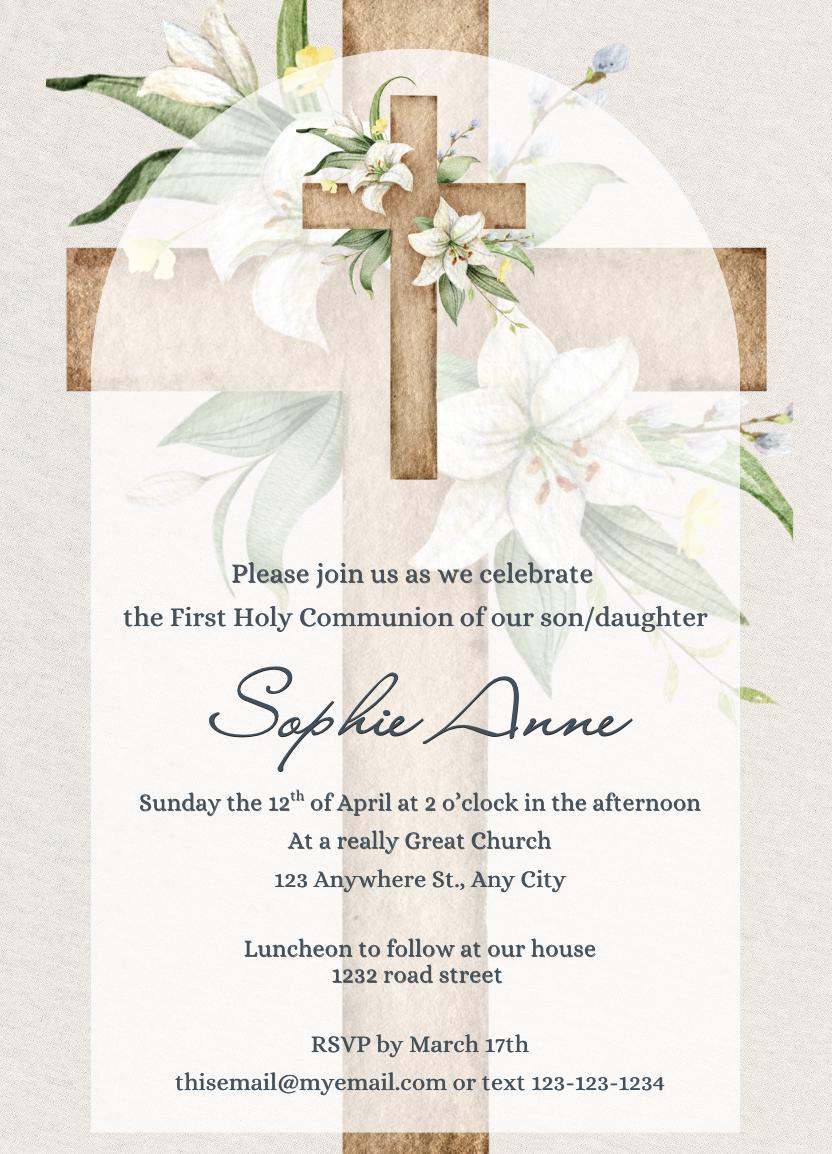 Customizable First Communion Invitation for Girl or Boy | Editable 5x7 Printable Card | Elegant Floral Cross Design | Digital