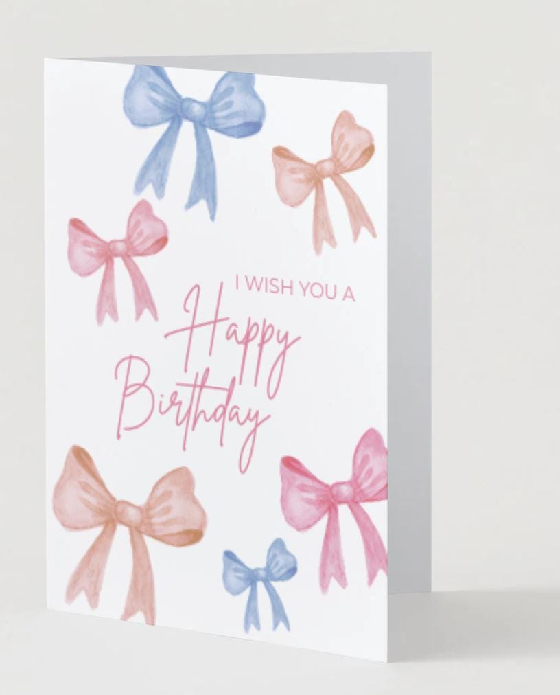 Watercolor Bow Birthday Card: Pink & Blue Printable (Digital Download)
