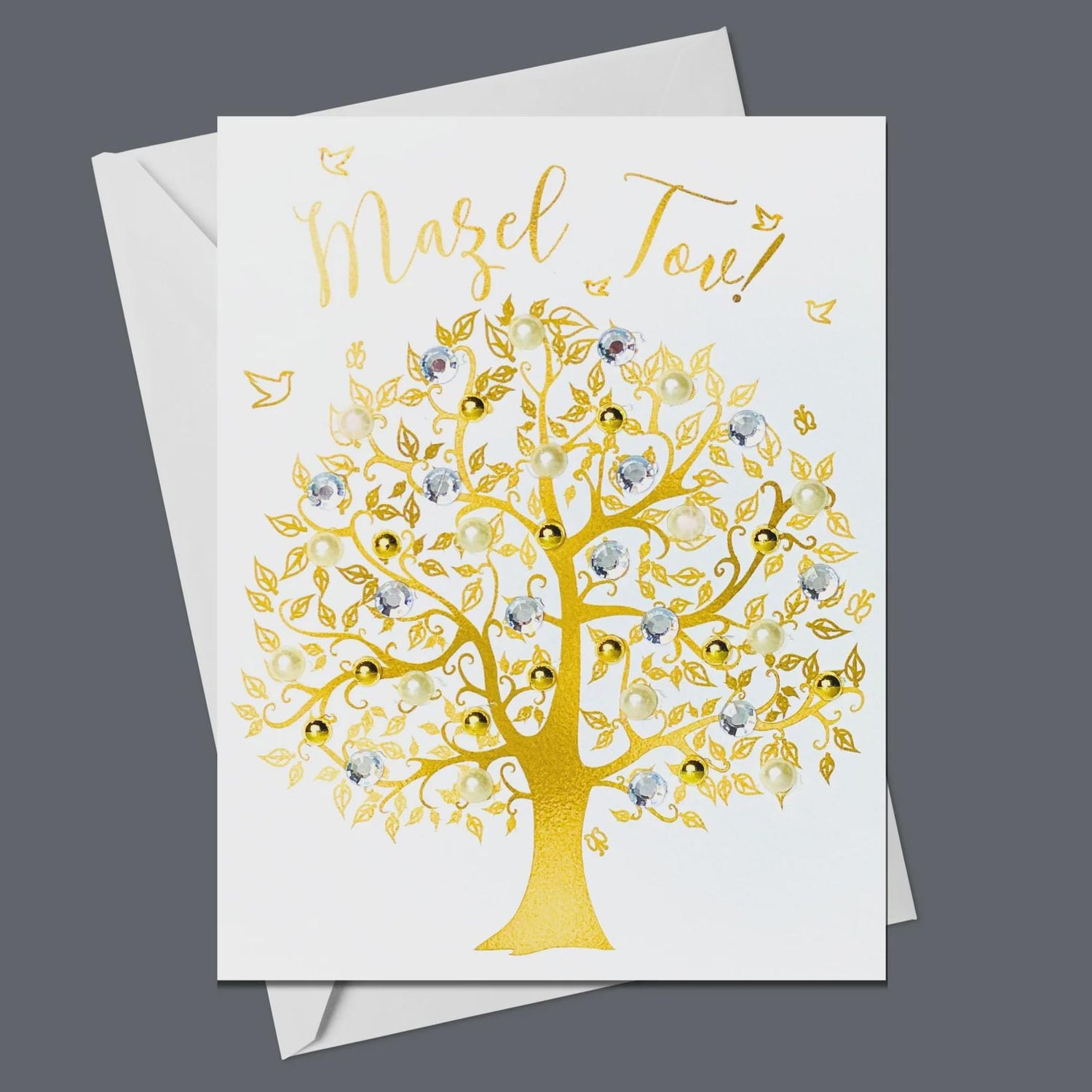 Handmade Mazel Tov Tree of Life Card: Gold Sparkle Jewish Gift