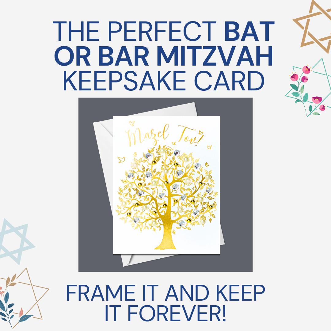 Handmade Mazel Tov Tree of Life Card: Gold Sparkle Jewish Gift