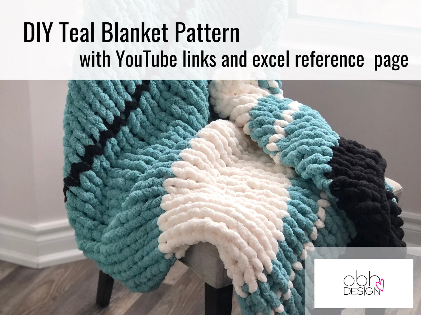 HANDKNIT PATTERN ~ Teal, White and Black ~ Chunky Chenille ~ Off By Heart Design ~ DIY
