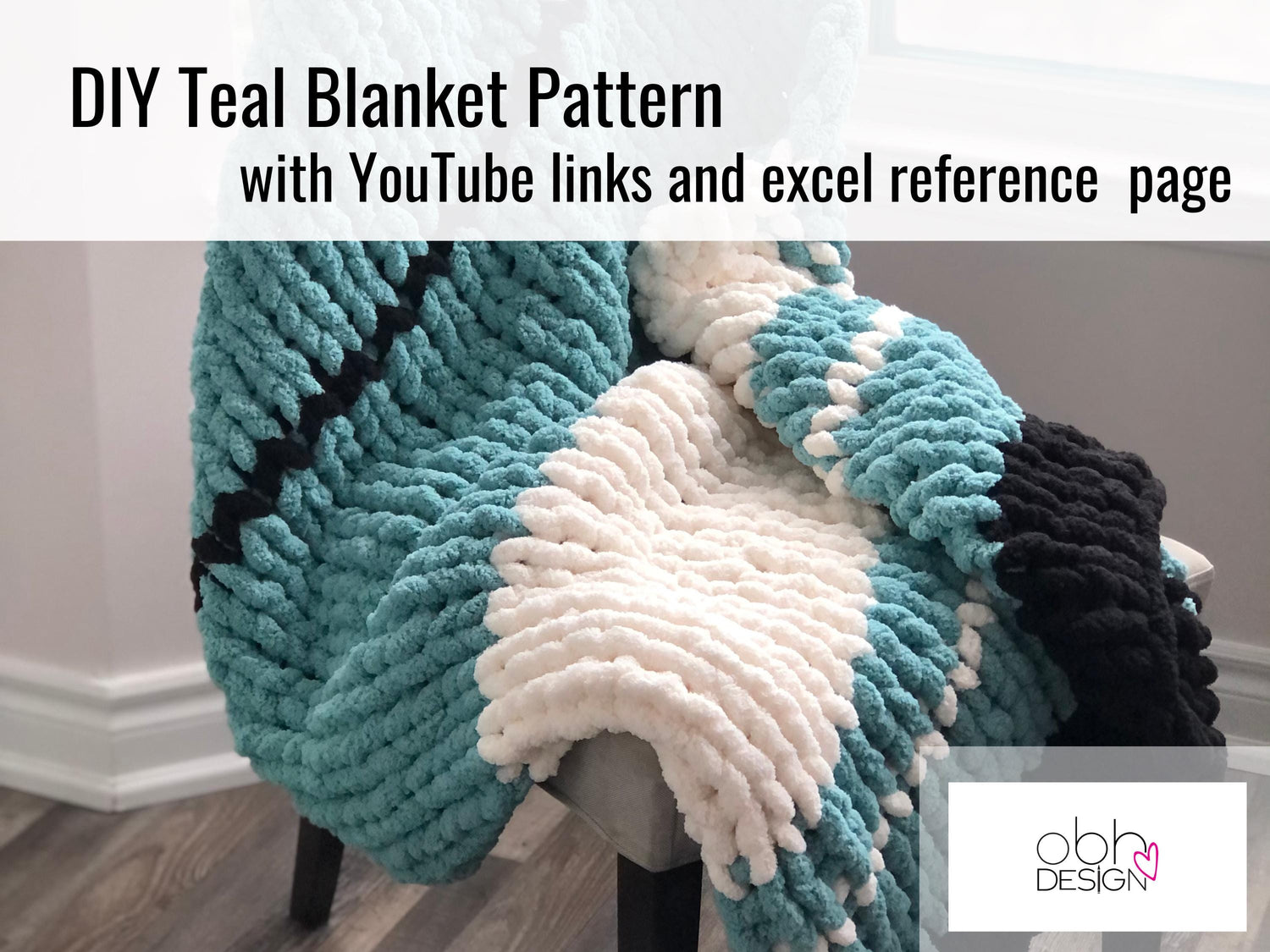 HANDKNIT PATTERN ~ Teal, White and Black ~ Chunky Chenille ~ Off By Heart Design ~ DIY